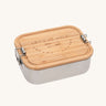 Lassig Stainless Steel Bamboo Lunchbox with an Adventure design. The words let's be wild are written on the bamboo lid. This children's divided lunchbox is part of a wide range of food storage solutions available at Babipur.