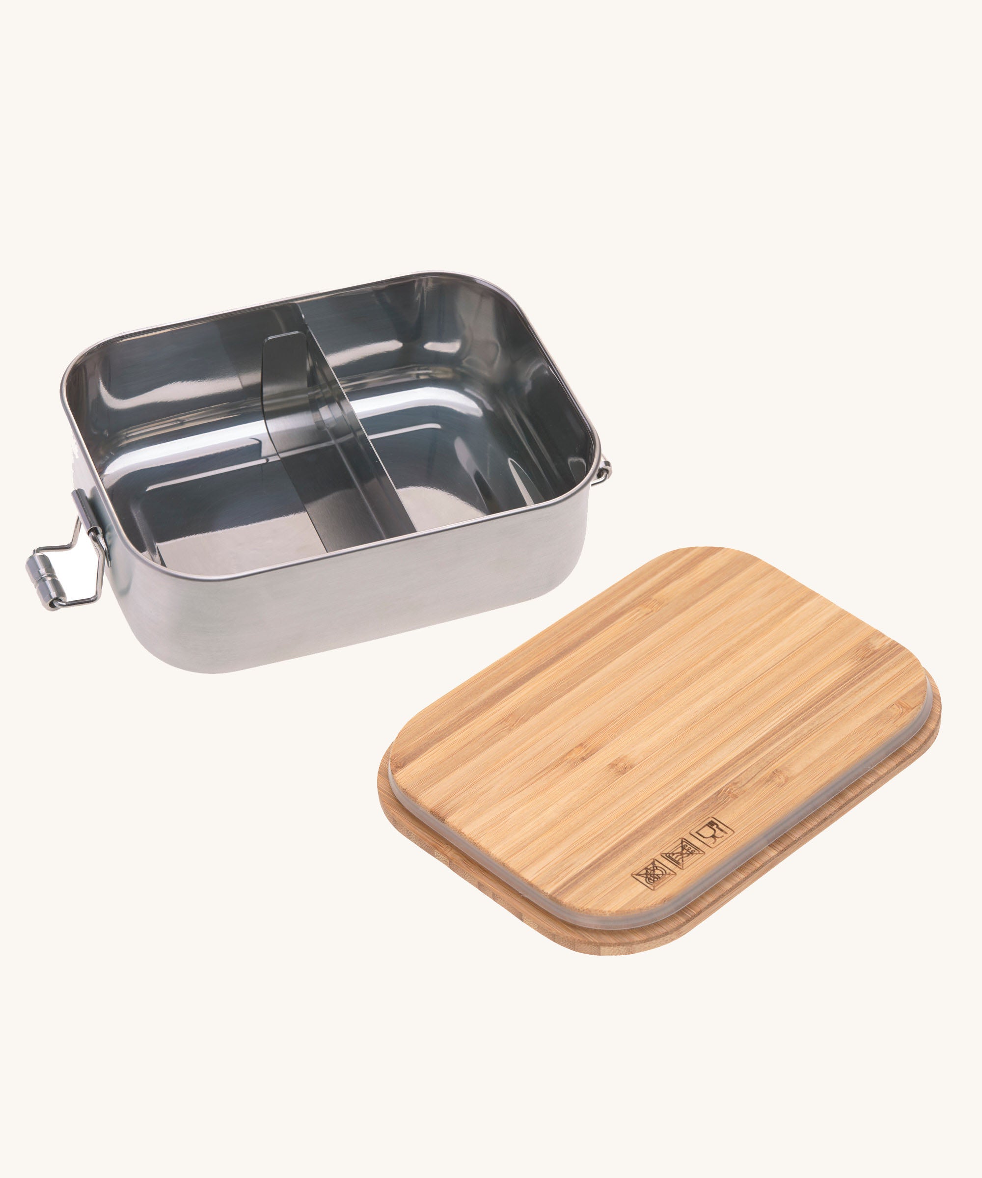 Lassig Stainless Steel Bamboo Lunchbox with an Adventure design. This children's lunchbox has a removable divider. This children's divided lunchbox is part of a wide range of food storage solutions available at Babipur.