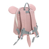 The back of the Lassig 'About Friends' tiny backpack in light pink, with adjustable shoulder straps and a 3D tail and ears. 