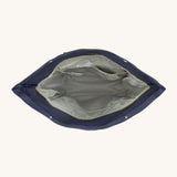 The Lassig Medium Rolltop Backpack in a Little Gang Navy colour design shown with the top open. These roll top bags are available in different colours and sizes at Babipur.