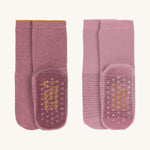 The Lassig organic cotton baby and toddler anti-slip grippy socks 2-pack in pink shades.