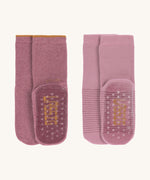 The Lassig organic cotton baby and toddler anti-slip grippy socks 2-pack in pink shades.