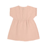 The back of the Lassig organic cotton muslin dress for babies and toddlers in a pretty powder pink colour.