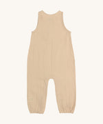 The back of the Lassig organic cotton muslin baby and toddler jumpsuit in a natural cream colour.