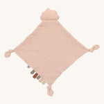 The Lassig organic cotton baby comforter in light pink, with a pink cloud attached.
