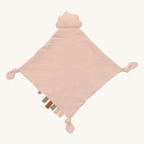 The Lassig organic cotton baby comforter in light pink, with a pink cloud attached.