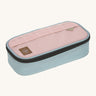Lassig spacy pink & navy pencil case  available at Babipur. Features a black zip fastener and a matching decorative pink strap on the front panel