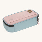 Lassig kids spacy school pencil case in pink & navy available at Babipur. Features a decorative pink strap on the front and a black zip fastener.  
