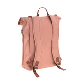 The back of the Lassig rolltop nappy change backpack in cinnamon