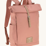 The Lassig rolltop nappy change backpack in cinnamon.
