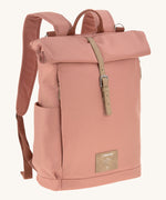The Lassig rolltop nappy change backpack in cinnamon.