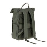 The back of the Lassig Rolltop Up nappy change backpack in olive green.