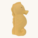 The Lassig yellow seahorse natural rubber bath toy.