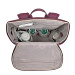 A top view of an opened Lassig Slender Up Nappy change backpack in deep red.