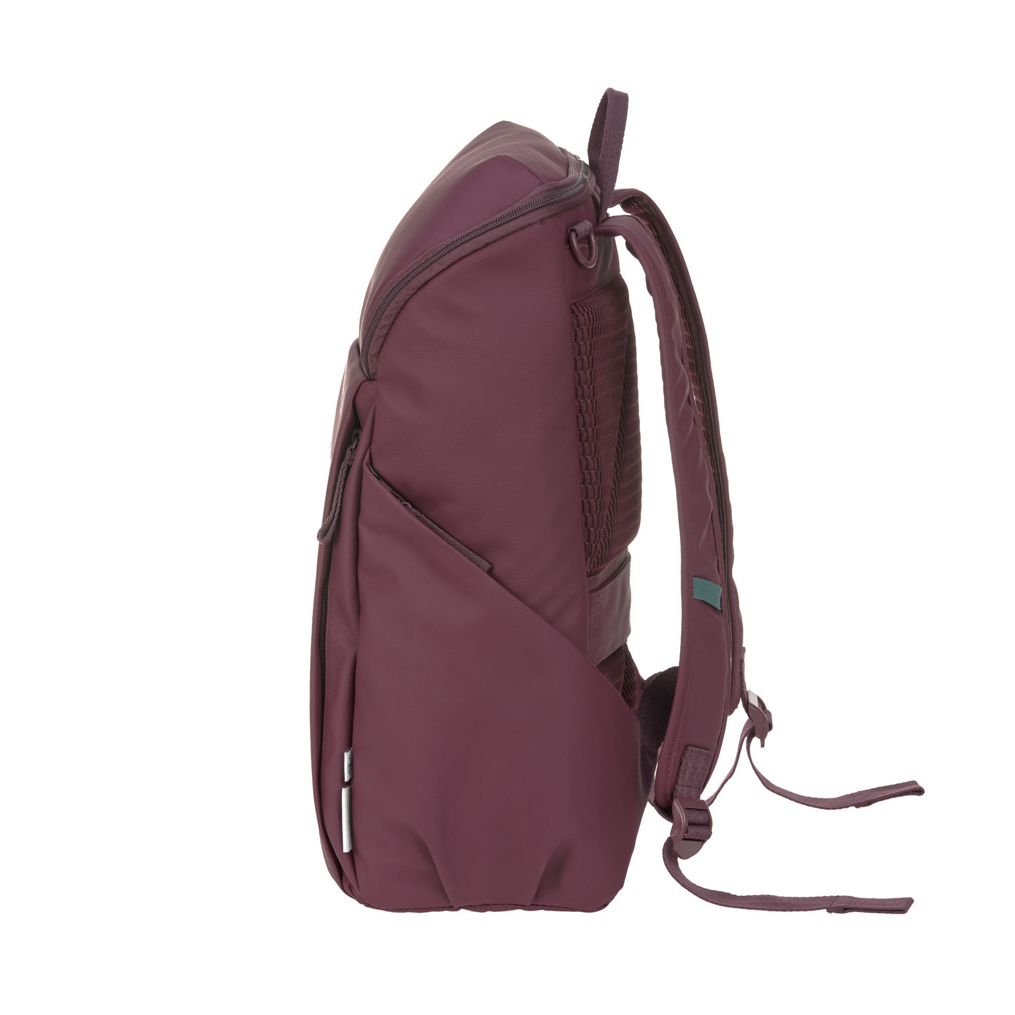 The side of the Lassig Slender Up Nappy change backpack in deep red.