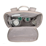 A top view of the opened Lassig Slender Up nappy change backpack in Taupe