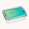 Lassig Stainless Steel Lunchbox in a  Solid Bold Rainbow design. A stainless steel lunchbox with removable divider featuring an iridescent rainbow coloured lid. This lunchbox is part of a wide range of reusable items available at Babipur. 