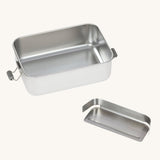 The Lassig Stainless Steel Lunchbox with a Unique colour lid show with the removable divider taken out. 