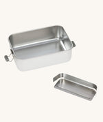 The Lassig Stainless Steel Lunchbox with a Unique colour lid show with the removable divider taken out. 