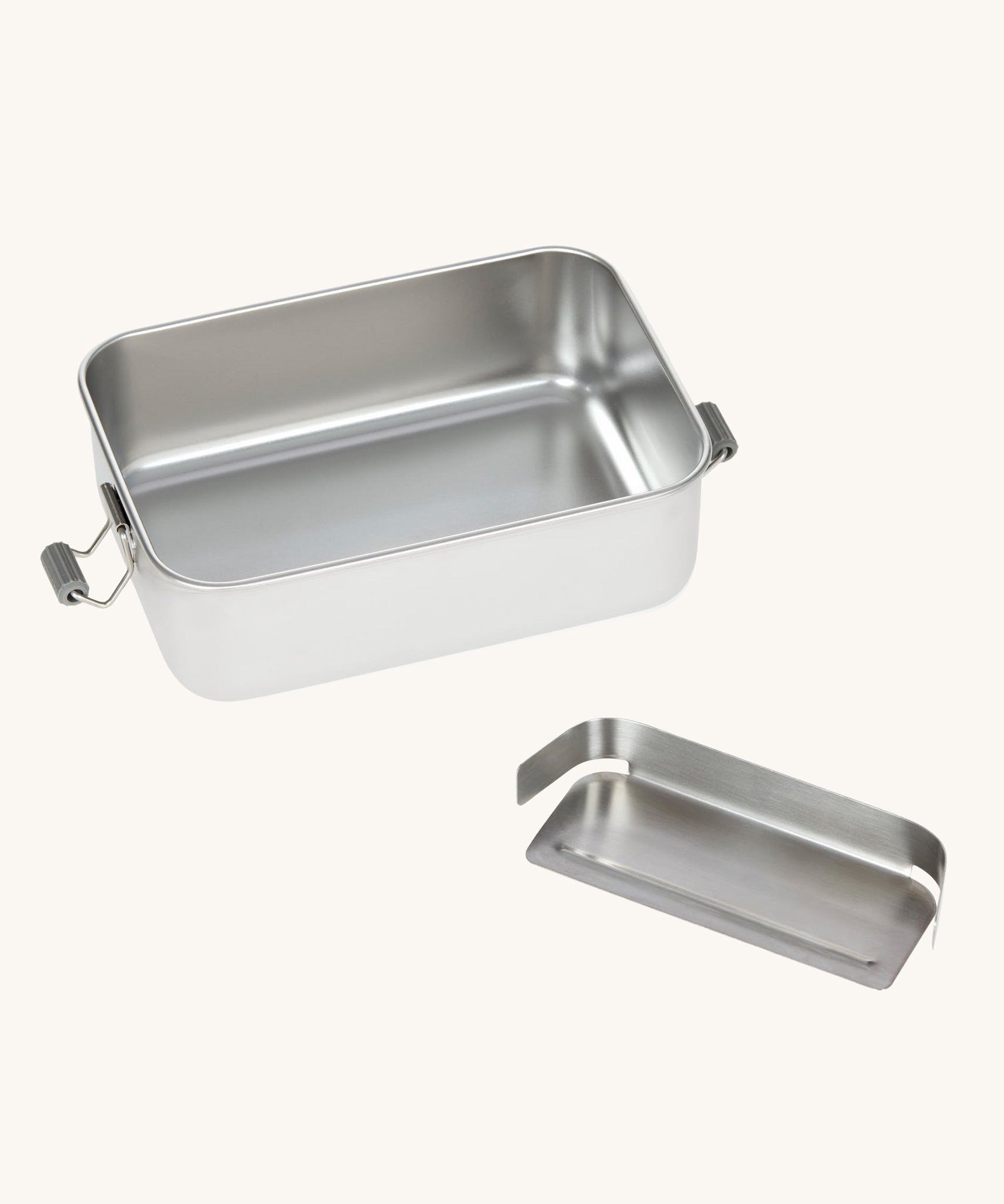The Lassig Stainless Steel Lunchbox with a Unique colour lid show with the removable divider taken out. 