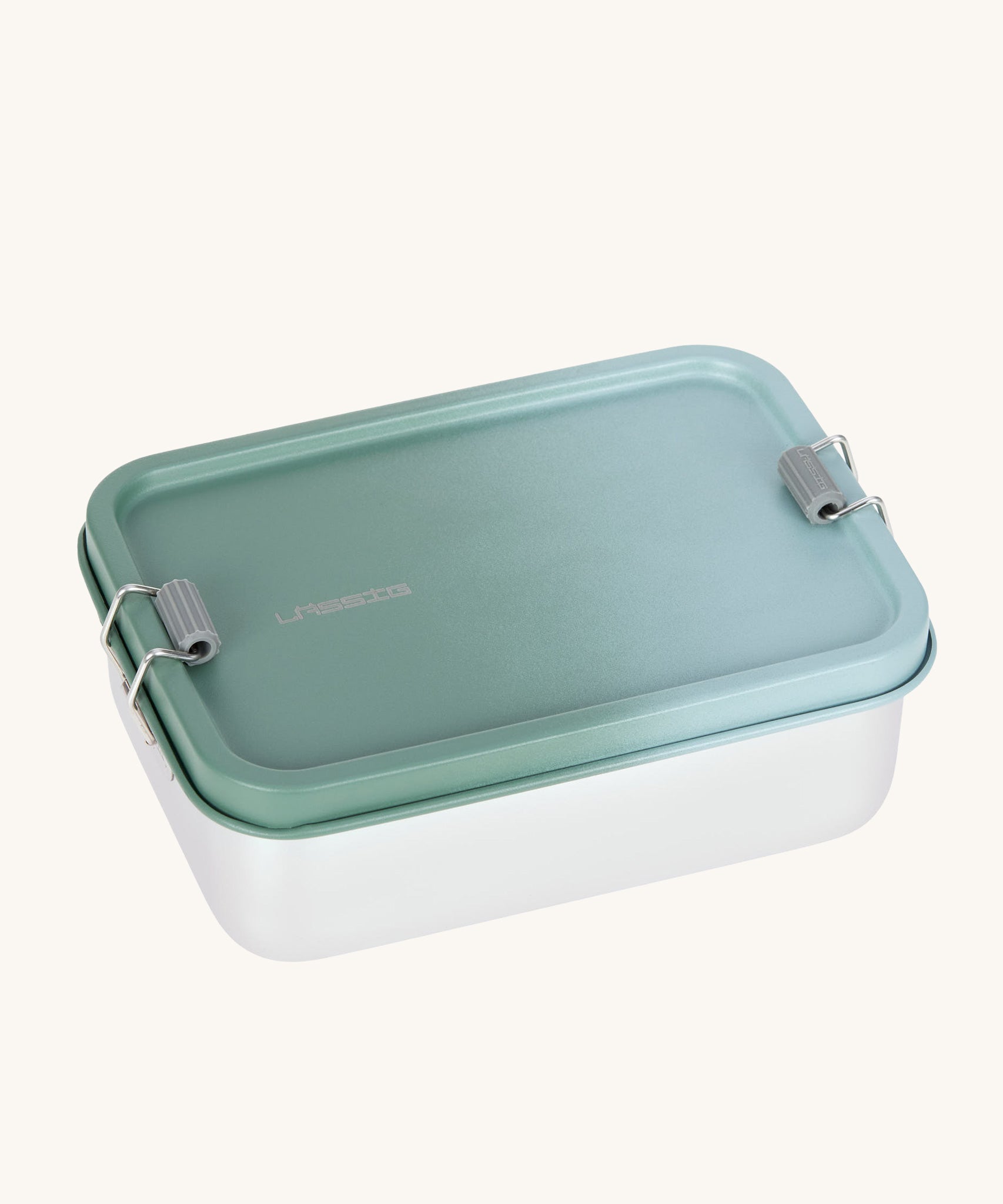 Lassig Stainless Steel Lunchbox with a Unique Olive Green colour lid. These stainless steel lunchboxes have a removable divider inside. 