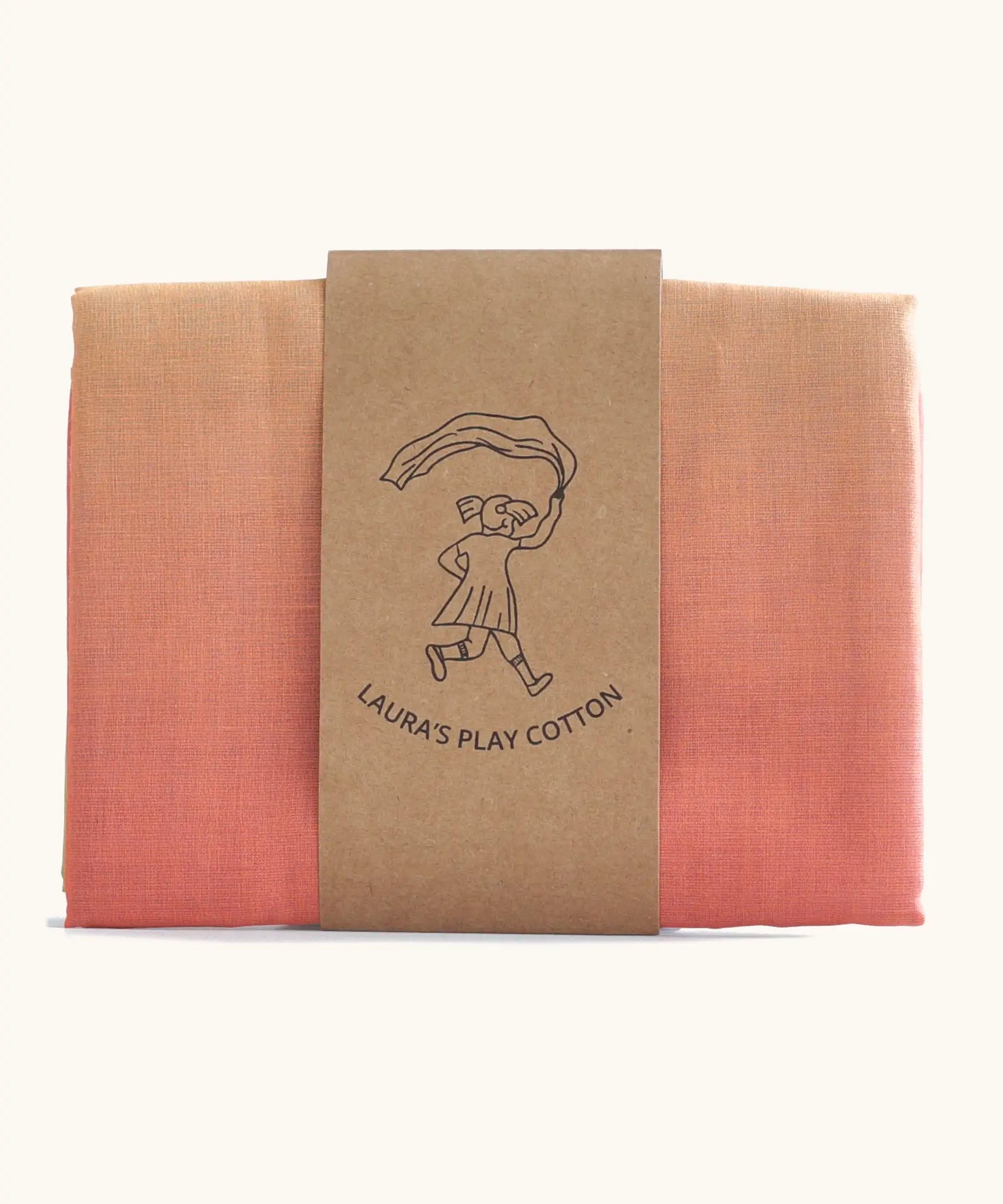 Laura's Play Cotton pastel rainbow gradient playcloth, made from 100% organic cotton held by a decorative cardboard strip