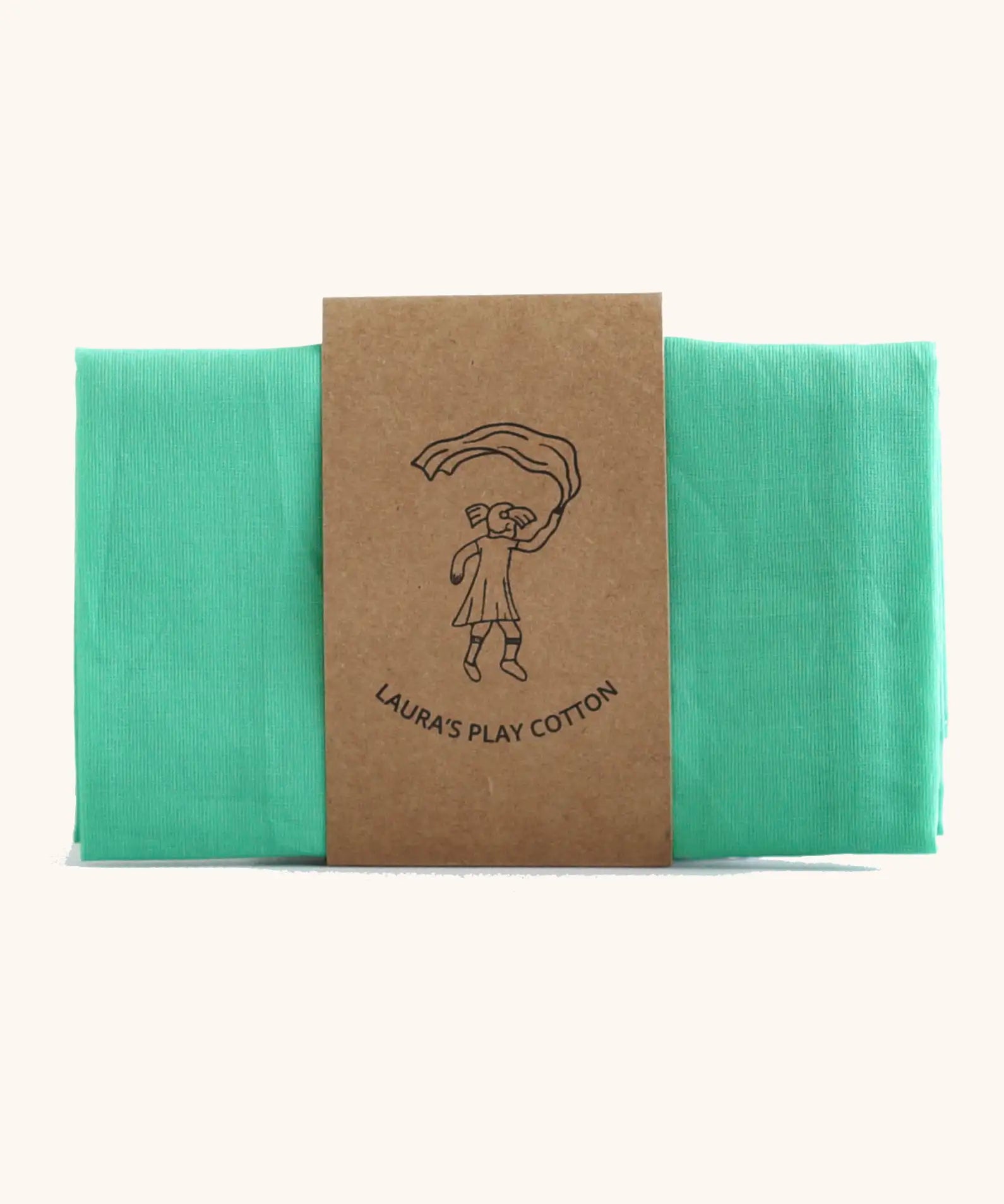 Laura's 100% organic cotton small play cloth in green held together by a decorated cardboard strip