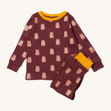 Little Green Radicals brown bear pyjama set available at Babipur.. A GOTS organic cotton pyjama top and bottom set in brown with yellow trim and cute brown bear prints.