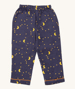 Little Green Radicals classic pyjama bottom from the dark night classic set. A GOTS organic cotton pyjama bottom
in navy with yellow trim and a starry night design. Features a elasticated waist band for a comfortable fit