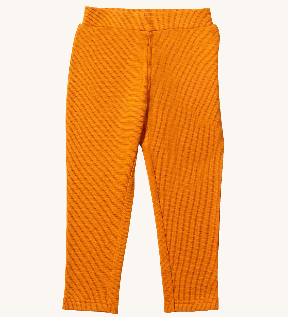 Little Green Radicals Waffle Leggings - Golden Ochre available at Babipur. A yellow GOTS organic cotton leggings with an elasticated waistband and waffle texture fabric