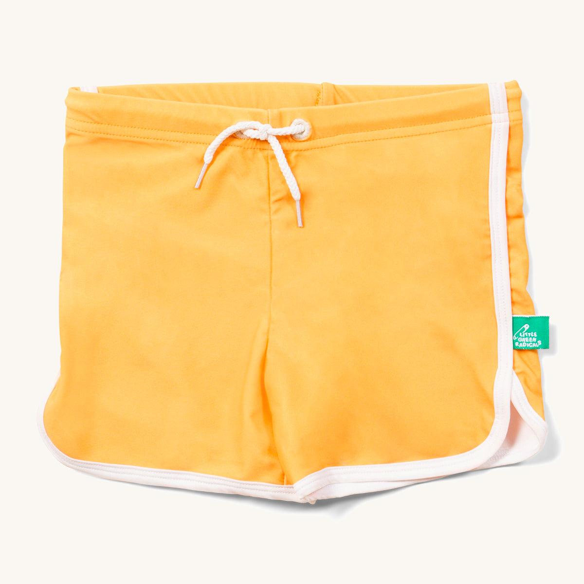 LGR kids yellow recycled swimming shorts on a white background
