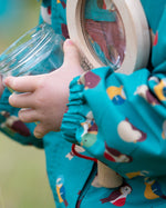  this beautiful jacket is windproof and waterproof. The coat is a beautiful teal green