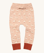 Little Green Radicals puddle ducks knitted leggings available at Babipur.. A soft GOTS knitted style leggings in light pink with red trim. Features an elasticated band with drawstring and cute duck knitted prints