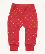 Little Green Radicals red star quilted joggers available at Babipur. A red GOTS organic cotton joggers with a quilted stitch with elasticated cuffs.