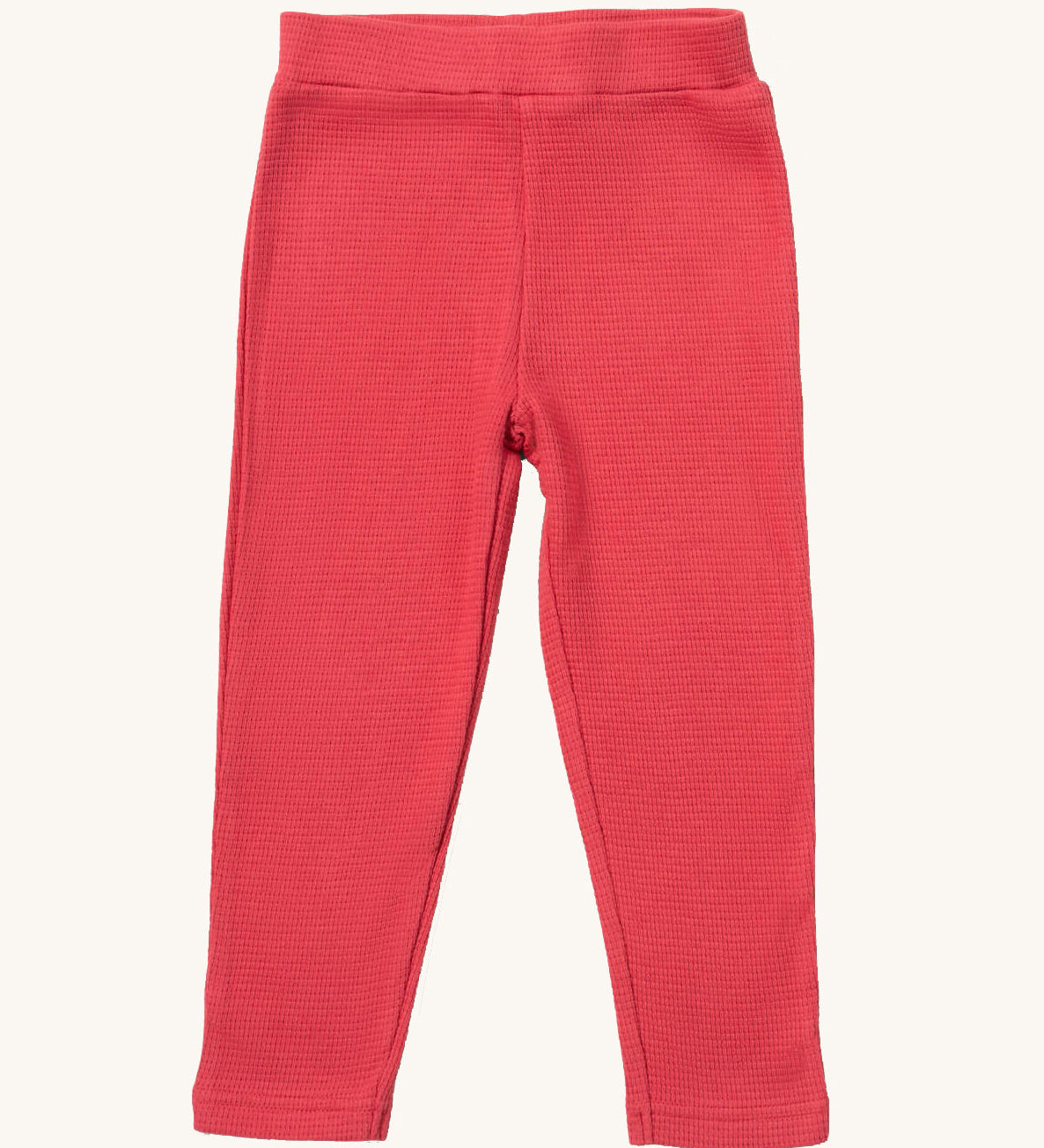 Little Green Radicals pink berry waffle leggings available at Babipur. A soft pink GOTS organic cotton leggings in a waffle knit style. Features a elasticated waist band for a comfy fit