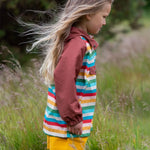 The back of the Little Green Radicals Rainbow Striped Recycled Waterproof Windbreaker Jacket