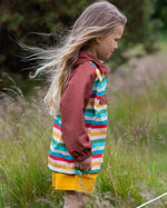 The back of the Little Green Radicals Rainbow Striped Recycled Waterproof Windbreaker Jacket
