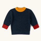 Little Green Radicals organic cotton knitted snuggly jumper in midnight blue.