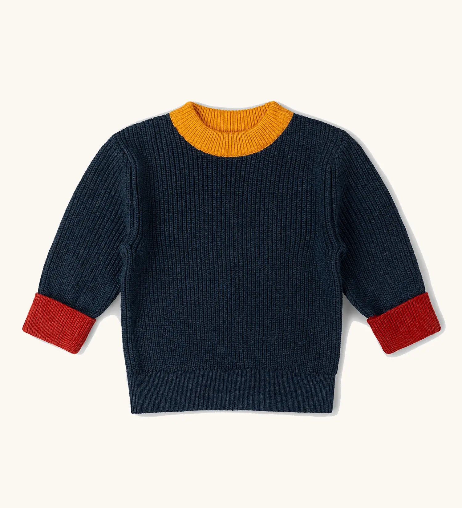 Little Green Radicals organic cotton knitted snuggly jumper in midnight blue.