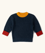 Little Green Radicals organic cotton knitted snuggly jumper in midnight blue.