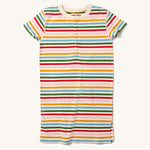 Little Green Radicals Adaptive Easy Feeding Rainbow Striped Henley Tunic pictured on a plain background