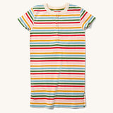 Little Green Radicals Adaptive Easy Feeding Rainbow Striped Henley Tunic pictured on a plain background