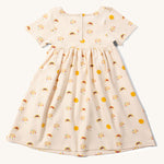 View of the back of the Little Green Radicals Adaptive Sunshine & Rainbows Easy Peasy Dress pictured on a plain background