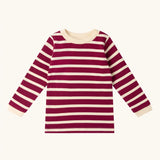 Little Green Radicals berry purple striped long sleeve organic cotton kids top.