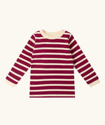 Little Green Radicals berry purple striped long sleeve organic cotton kids top.
