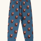 Trousers from the Little Green Radicals blue bears organic cotton children's pyjamas. Blue background with an all over repeat brown bear print.