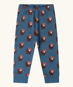 Trousers from the Little Green Radicals blue bears organic cotton children's pyjamas. Blue background with an all over repeat brown bear print.