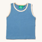 Little Green Radicals Blue Organic Cotton sleeveless Vest. Sold in a 3 pack.