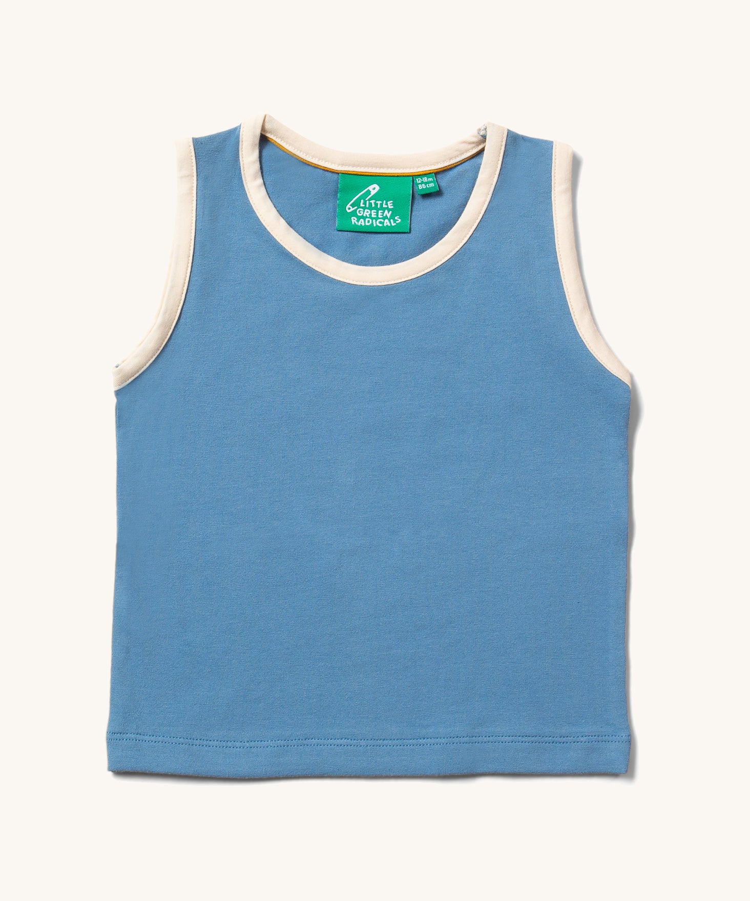 Little Green Radicals Blue Organic Cotton sleeveless Vest. Sold in a 3 pack.