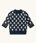 Little Green Radicals children's blue penguins knitted organic cotton jumper.